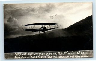 1908 G.  H.  Curtiss Airplane Hammondsport Ny Rppc Postcard - Hm Brenner