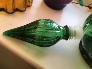 Green Gourded Vintage MCM Italian Empoli Glass Genie Bottle Decanter 1960’s 2