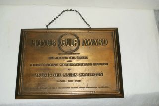 1938 Gulf Motor Oil Sales Campaign Solid Brass Honor Award Plaque Sign