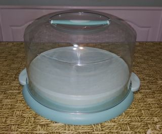 Elegan Large Turquoise Cake Plastic Carrier Saver Container Up To 12 " D X 9 " H
