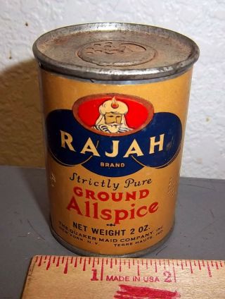 Vintage Rajah Ground Allspice 2 Oz Spice Tin,  Great Graphics Quaker Maid Company