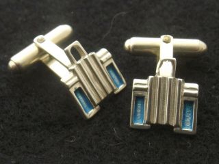 Sterling Silver And Enamel Cufflinks By Pat Cheney Vintage Art Deco Light Blue