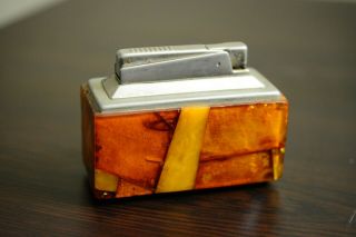 Vintage 100 Natural Baltik Amber German Gas Table Lighter Kw (karl Wieden)