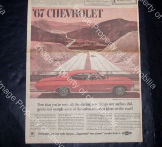 1967 Chevrolet Impala Sport Coupe 15x18 " Newspaper Ad Ss Bel Air