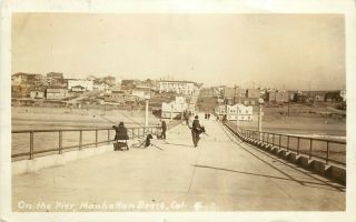 1920s Rppc Postcard; View From The Pier,  Manhattan Beach Ca Posted,  Fishing