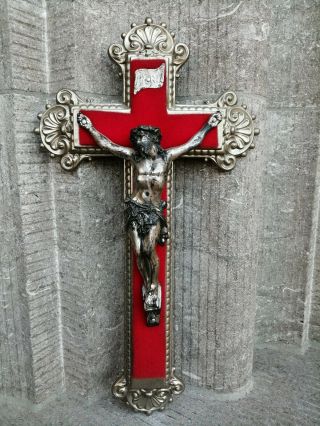 Rare Antique Vintage Ornamental Metal Cross Crucifix Jesus Christ Wall Hanging
