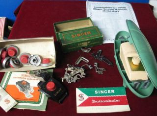 Vintage Singer Featherweight Sewing Machine,  Attachments,  Buttonholer,  Zigzag