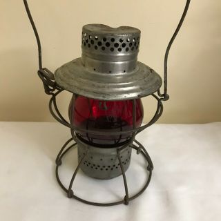 Vintage 1928 Pennsylvania Railroad Train Signal Lantern W/ Red Prr Etched Globe