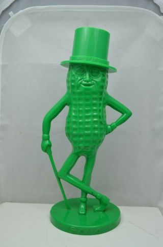 Vintage Planters Green Plastic Mr Peanut Bank Coin Slot Top Hat 8 1/2 Inches Iw