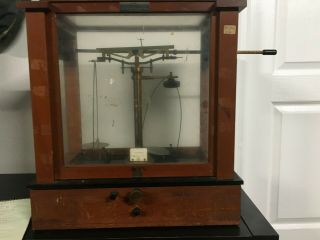 Vintage Seederer - Kohlbusch Precision Scale In Wood & Glass Cabinet,