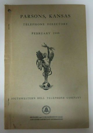 Vintage 1948 Parsons,  Kansas Telephone Directory Southwestern Bell Phone Book
