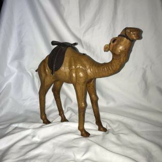 Vintage Paper Mache Camel Leather Saddle Nativity Manger Scene Figure 12 " X 12 "