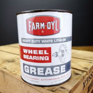 Vintage Farm Oyl Wheel Bearing Grease Oil Can 2lb Full Advertising Tin Metal Can