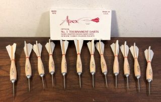 Vintage Box Of Dozen Apex No 1 Tournament Darts Turkey Feathers White V