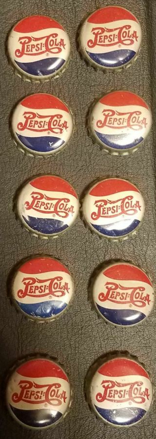 10 Vintage Pepsi Double Dot 1940s Cork Back Soda Bottle Caps Crowns