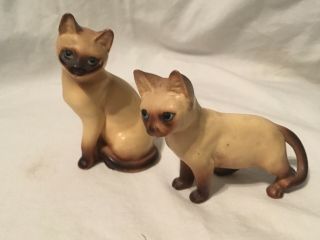 Set Of 2 Vintage Siamese Cat Figurines Standing & Sitting - Japan