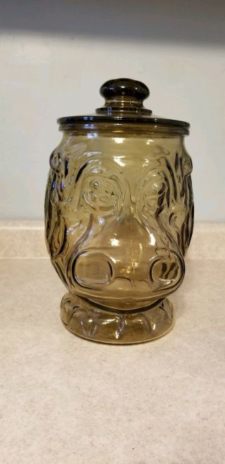 Vintage Libbey Big Top Hippo Tawny Glass Cookie Jar - 1970s