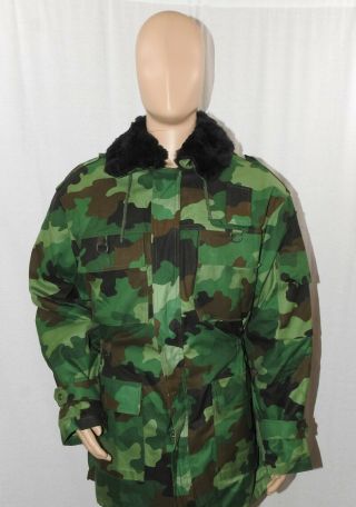 Serbian Woodland Camo Parka W/ Removable Insulated Liner & Collar Winter Jacket