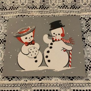 Vintage Greeting Card Christmas Santa Claus Snowman Couple Pipe Candy Cane