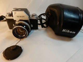 Vintage Nikon F Film Camera W/ 50mm 1:1.  4 Nikkor Lens & Leather Case,  Neck Strap