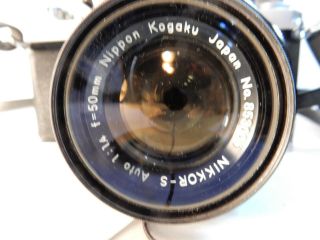 Vintage NIKON F Film Camera w/ 50mm 1:1.  4 Nikkor Lens & Leather Case,  Neck Strap 3