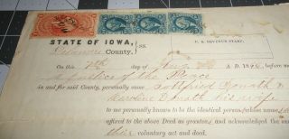 1866 Delaware County Iowa Ia Civil War Document Land Deed W/ Revenue Stamps