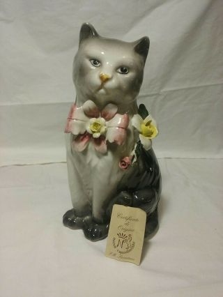 Vintage Large Nuova Capodimonte Porcelain Cat Figurine W/ Flowers 9 1/2 " X5 "