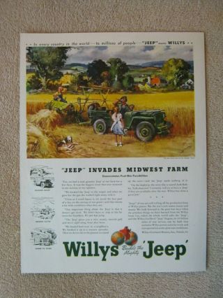 Vintage 1945 Willys Jeep Invades Midwest Farm Truck Sessions Art Print Ad