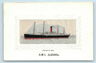 R.  M.  S.  Saxonia Woven Silk Steamship Postcard - Cunard Line Rms Carpathia Sister