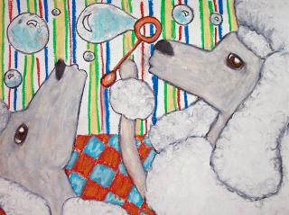 Standard Poodle Blowing Bubbles Art Print 8 X 10 Signed Artist Dog Collectible