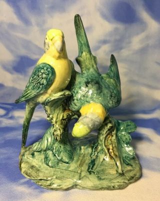 Htf 7 " Vintage Stangl Pottery " Double Parakeets " Green Birds Figurine 3582 Guc