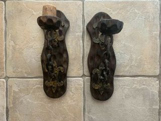 Vintage Wood Wall Sconce Candle Holders Spain Dungeon Style Game Thrones
