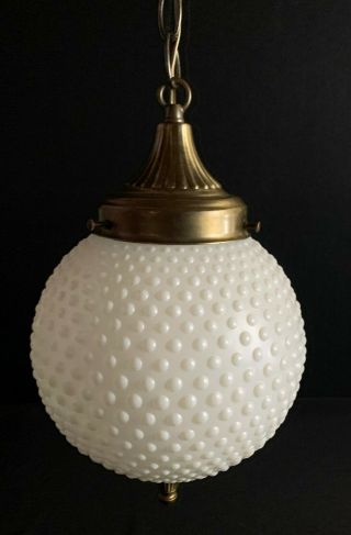 Hobnail Globe Milk Glass Hanging Pendant Swag Lamp Light Fixture White Vintage