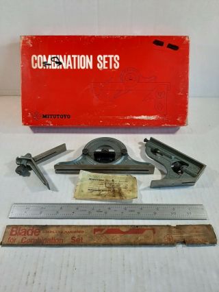 Vintage Mitutoyo Combination Set 180 - 905 Ruler,  Protractor,  Square,  Center W/box