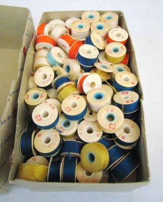 Atco American Thread Co.  Box Of Small Bobbins Spools Usa Various Colors 190,