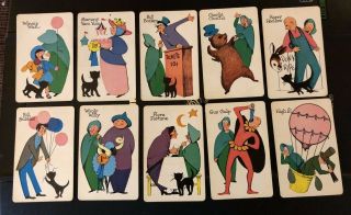 10 Vintage Playing Cards Arrco Pla - Mor Old Maid Game Different Characters B