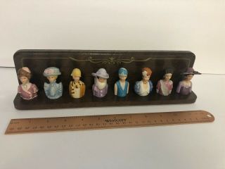 Avon Collectible 8 Fashion Heads Victorian Lady Thimbles,  Shelf 1983 Porcelain 2