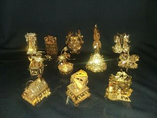 12pc Danbury 23kt Gold Plated Brass Christmas Tree Ornament Set 1997