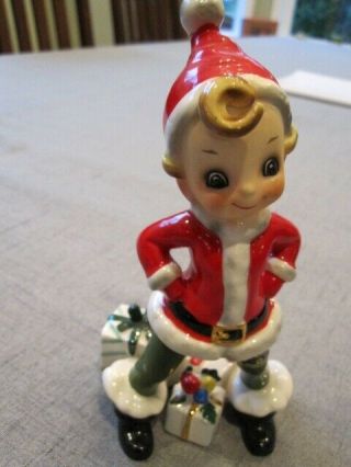 Vintage Josef Originals Pixie Elf Santa Figurine,  Christmas Holiday Sprite 6.  5”
