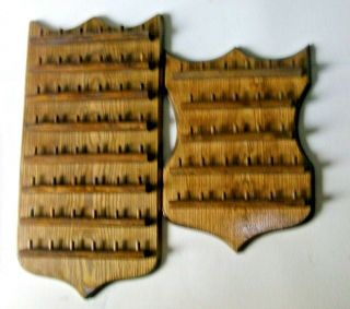 2 Solid Wood Wall Hanging Thimble Display Racks In The Shape Of Shields