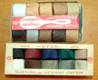 Vintage J & P Coats Darning & Mending Cotton Thread 10 Spools