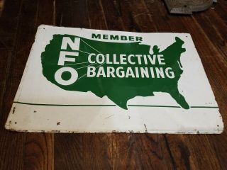 Vintage Nfo Collective Bargaining Member Embossed Metal Sign Farmers 20 " X 14 "