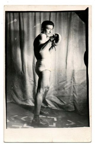 Mexico Mexican Good Looking Shirtless Man Boxer Boxing Studio Postcard Rppc