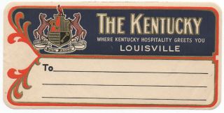 1930s Luggage Label For The Kentucky Hotel Louisville Ky