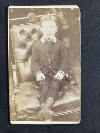 Victorian Carte De Visite Cdv: Boy Sat Awkward Stiff Pose: Post Mortem?