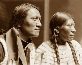 Chief Charging Thunder & Wife 1898 Sioux Native American Sepia Photo