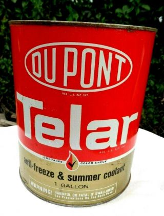 Vintage Dupont Telar Anti - Freeze / Coolant.  1 Gallon Can Oil Advertising Tin