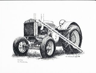 John Deere Model D Tractor,  Unstyled Pen & Ink Print