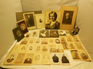 40 Asst Sizes Early Victorian Men & Women Photos And Cabinet Cards & 1 Tin Type