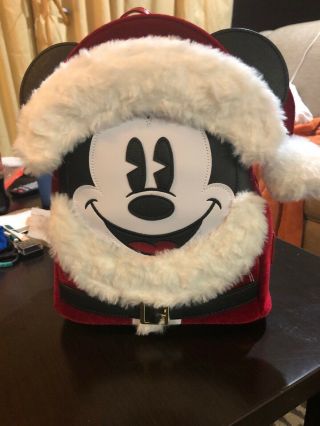 Disney Parks Christmas Holiday Santa Mickey Loungefly Mini Backpack 2019